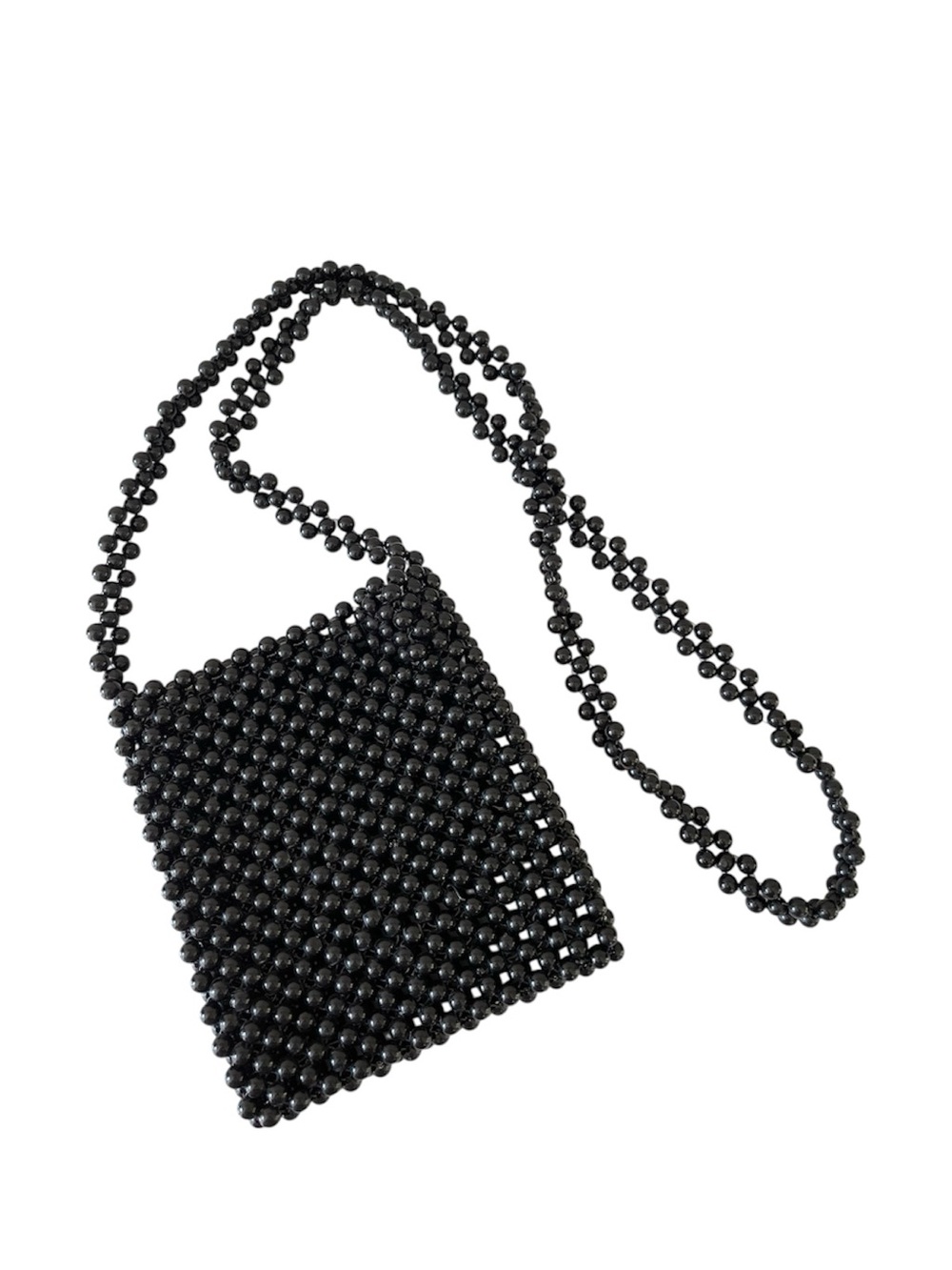 Vintage Hand Beaded Black Shoulder Bag Artisan Minimalist Purse